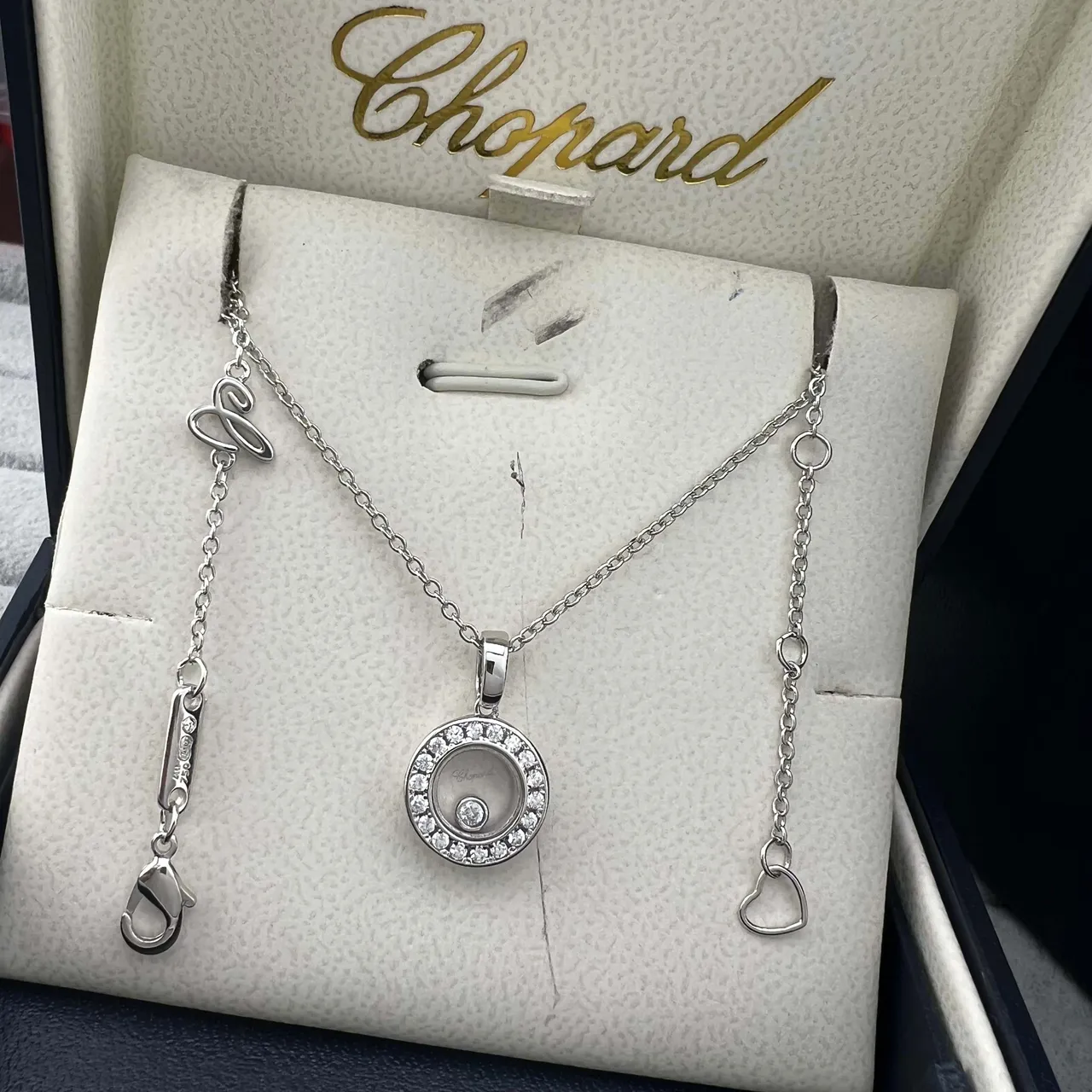 Chopard Happy Diamonds সোনা রূপা সার্কুলার ঘোরানো পেন্ডেন্ট Pavé হীরা হ্যালো নেকলেস 3