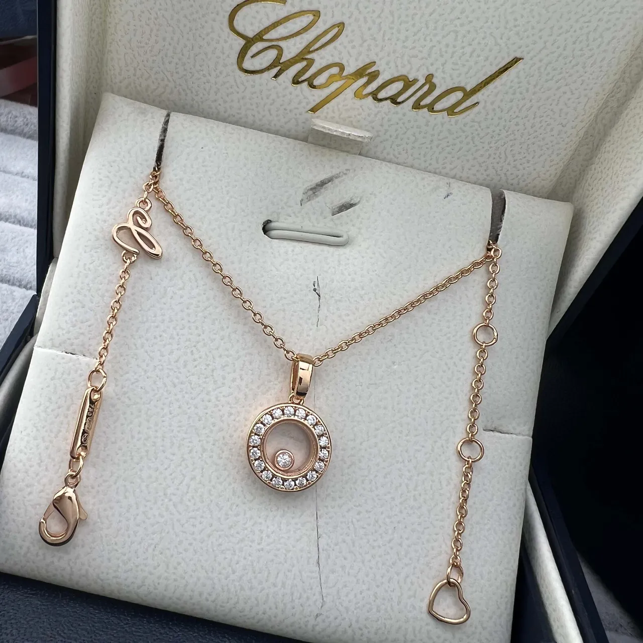 Chopard Happy Diamonds সোনা রূপা সার্কুলার ঘোরানো পেন্ডেন্ট Pavé হীরা হ্যালো নেকলেস 4