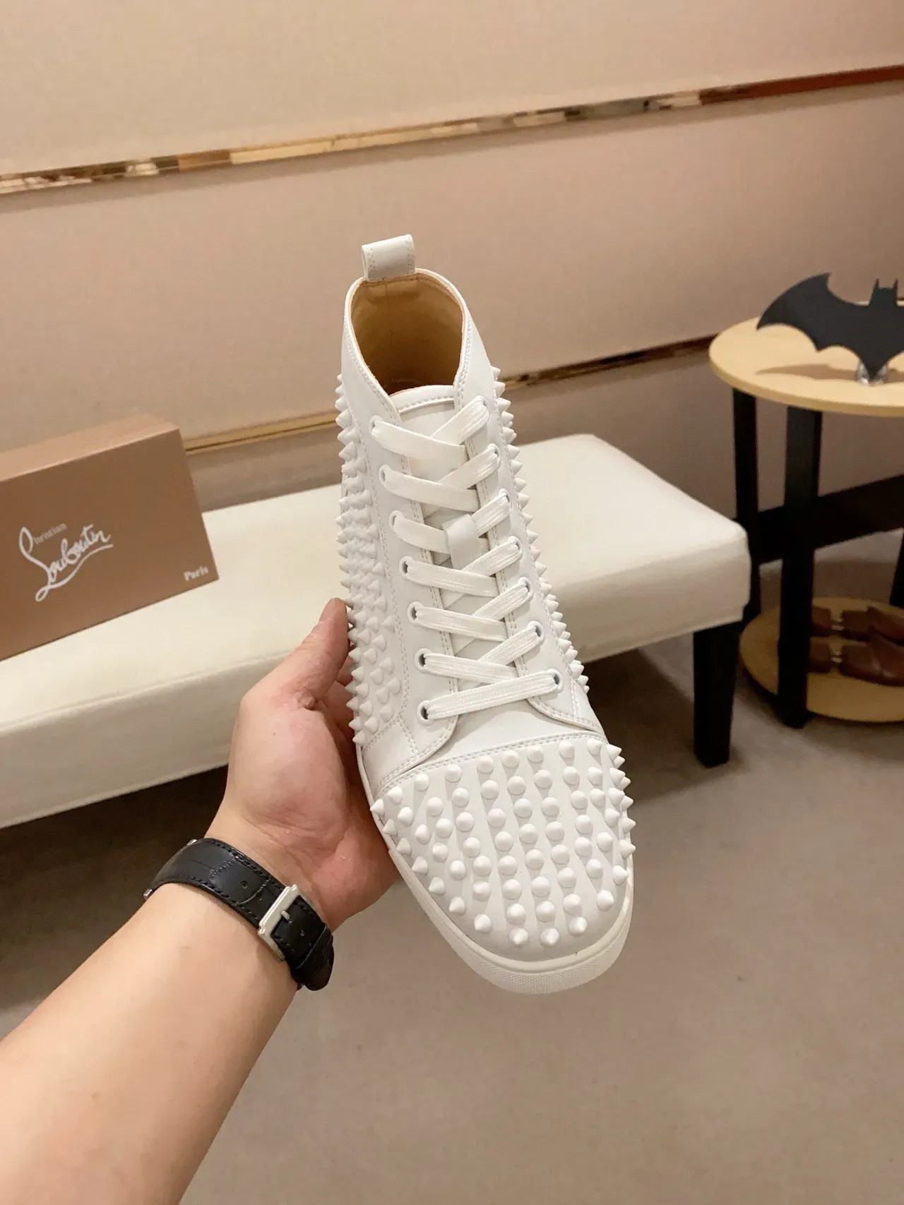 Christian Louboutin White High-Top Fully Studded Lifestyle Sneakers 2
