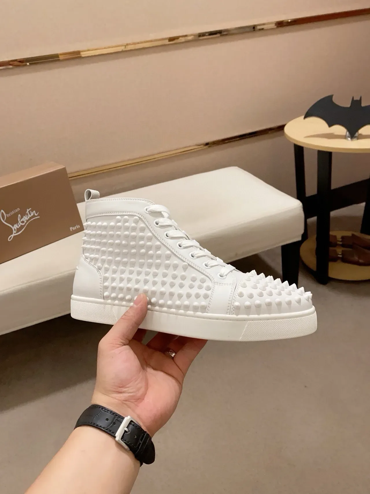 Christian Louboutin White High-Top Fully Studded Lifestyle Sneakers 3