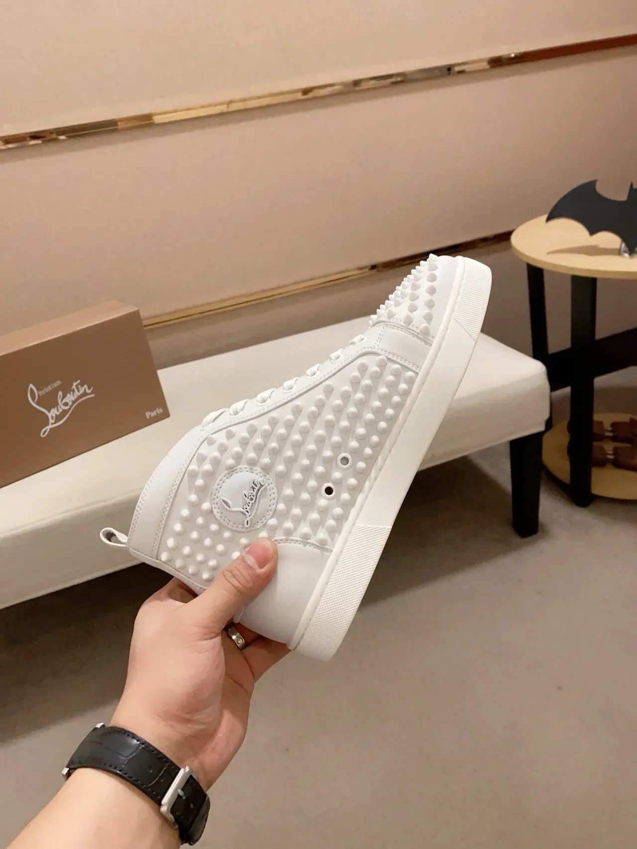 Christian Louboutin White High-Top Fully Studded Lifestyle Sneakers 4