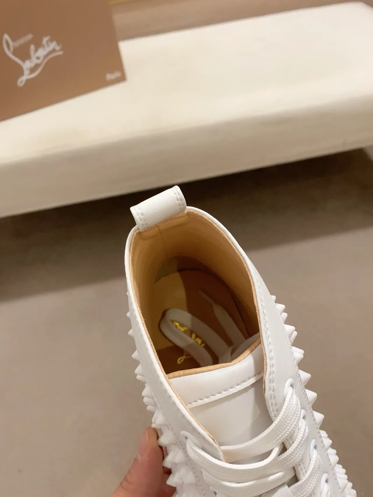 Christian Louboutin White High-Top Fully Studded Lifestyle Sneakers 5