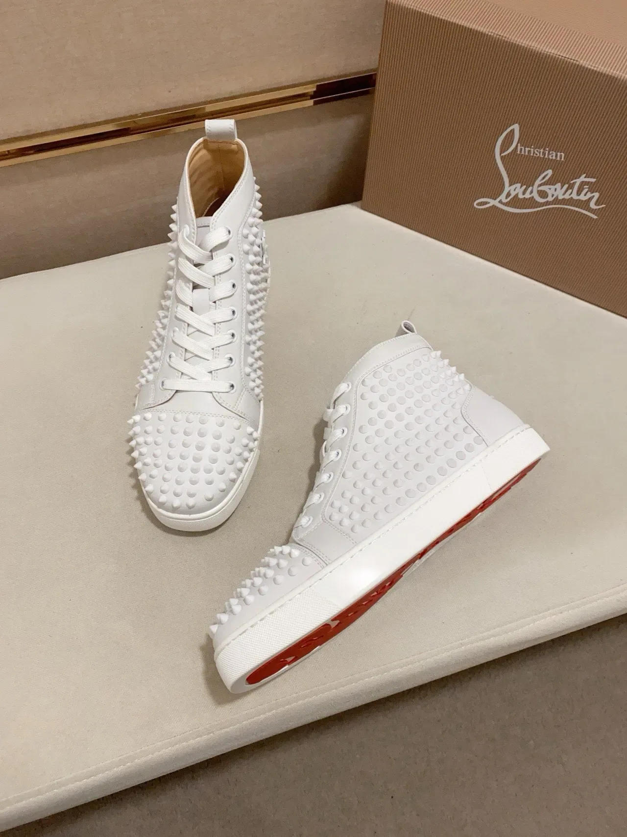 Christian Louboutin White High-Top Fully Studded Lifestyle Sneakers 6