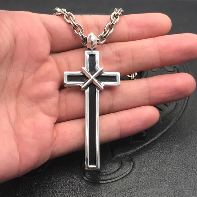 Chrome Hearts Black Silver Metal Inlay Necklace 3