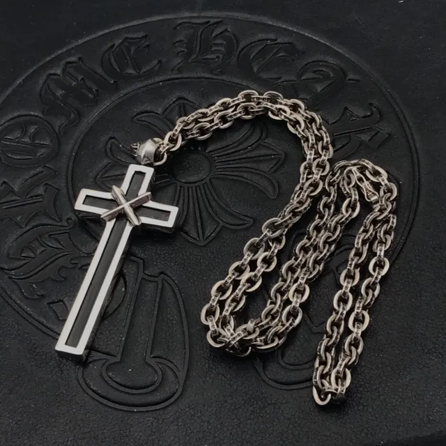 Chrome Hearts Black Silver Metal Inlay Necklace 6