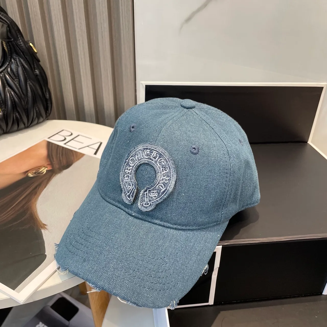 Chrome Hearts Logo Brodé Denim Usé Casquette de Baseball 5