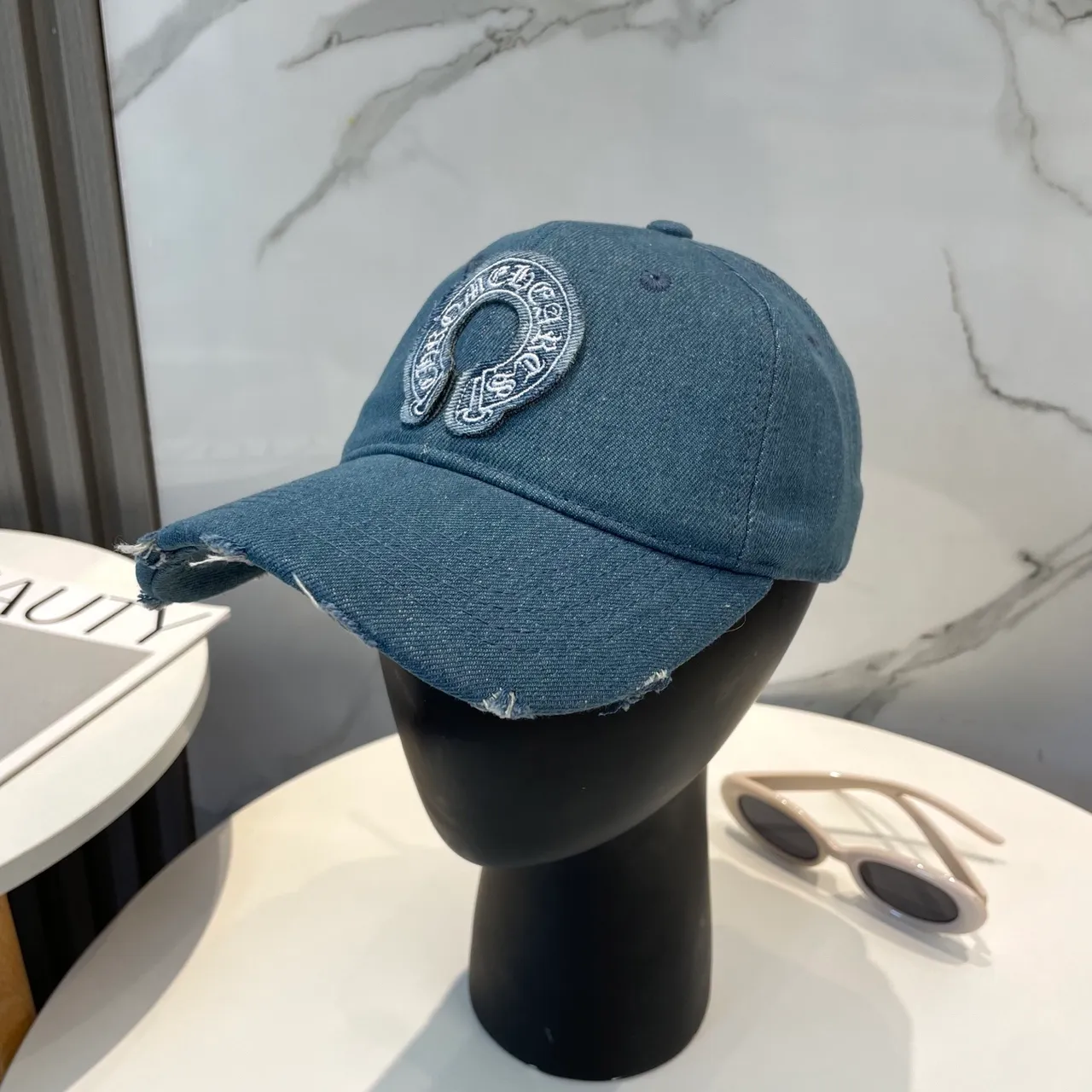Chrome Hearts Logo Brodé Denim Usé Casquette de Baseball 9