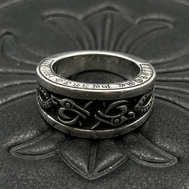 Chrome Hearts Engraved Wide-Band Ring Silver Black Ring 4