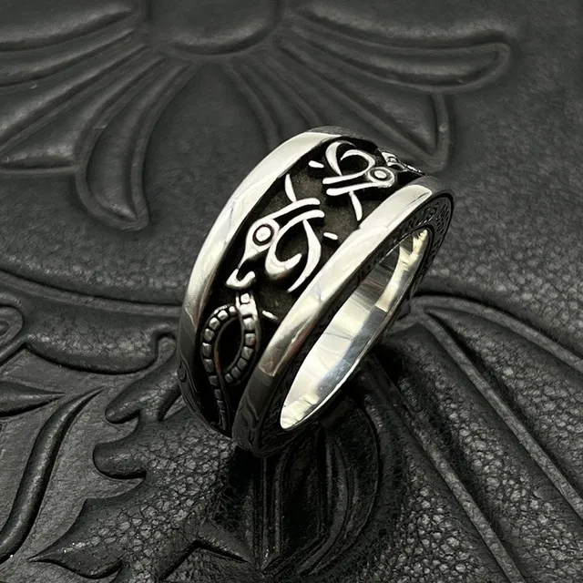 Chrome Hearts Engraved Wide-Band Ring Silver Black Ring 7