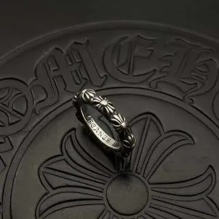 Chrome Hearts Floral Band Silver Black Relief Engraved Interior Ring