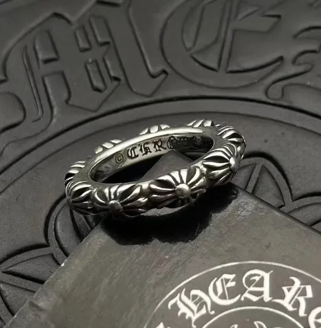 Chrome Hearts Floral Band Silver Black Relief Engraved Interior Ring 4