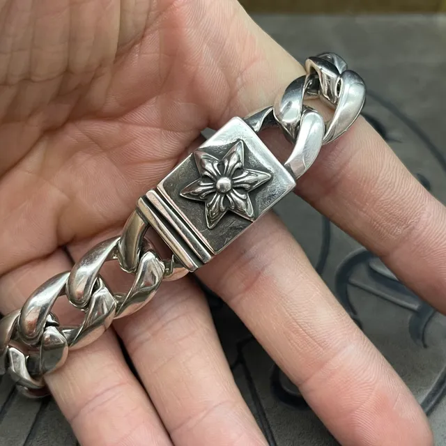كروم هارتس سوار سلسلة كرب فورال فضية ثقيلة مزخرفة بريليف 7