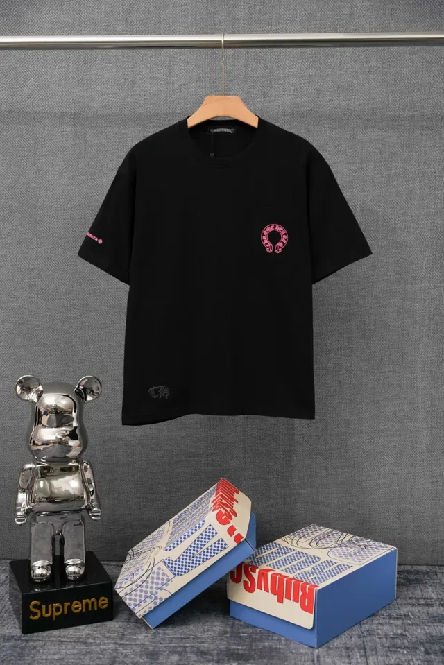 Camiseta Chrome Hearts con bolsillo blanca y roja cuello redondo 3