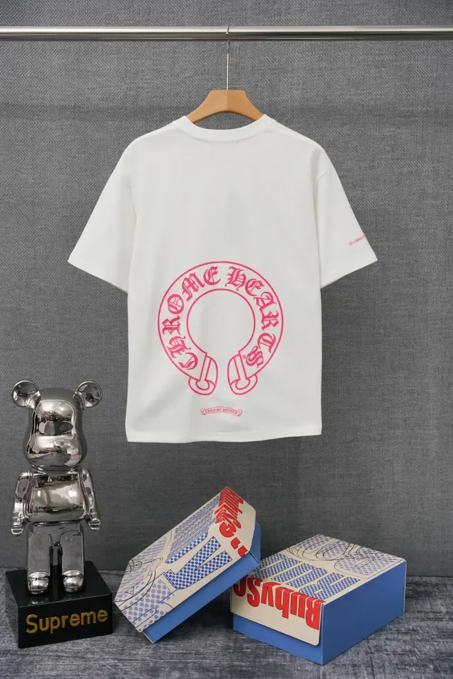 Camiseta Chrome Hearts con bolsillo blanca y roja cuello redondo 4