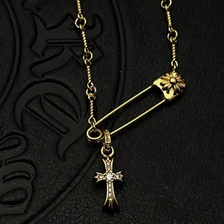 Chrome Hearts Safety Pin Cross Necklace Gold Silver Clasp Necklace