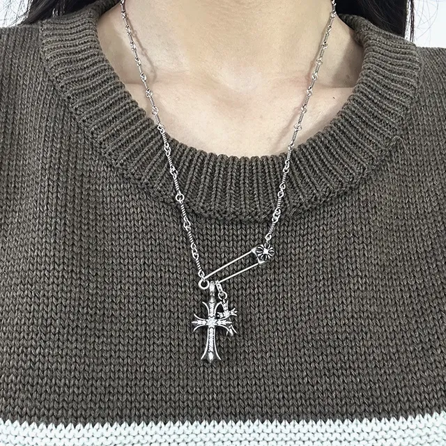 Chrome Hearts Safety Pin Cross Pendant Necklace 2