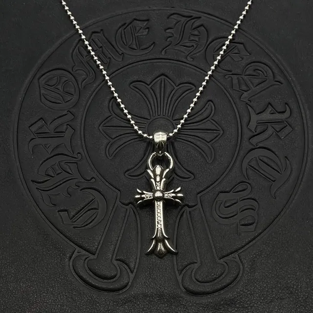 Chrome Hearts Silver Black Gothic Cross Pavé-Stone Accented Necklace 3