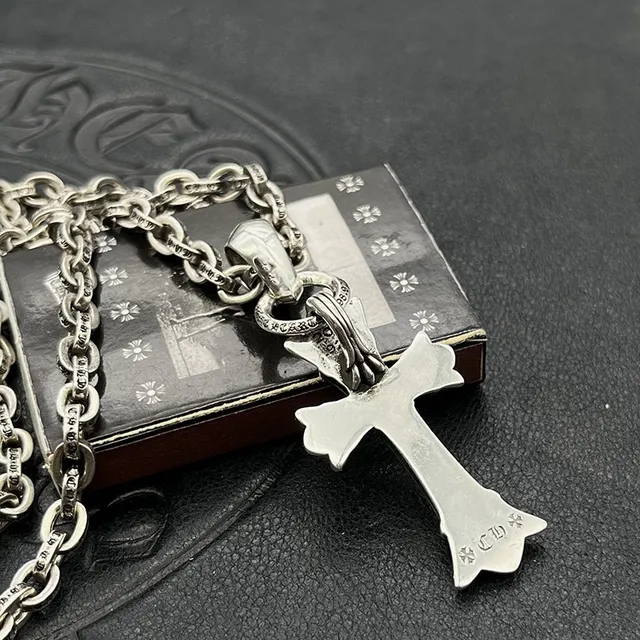 Chrome Hearts Silver Black Gothic Cross Pavé-Stone Accented Necklace 6