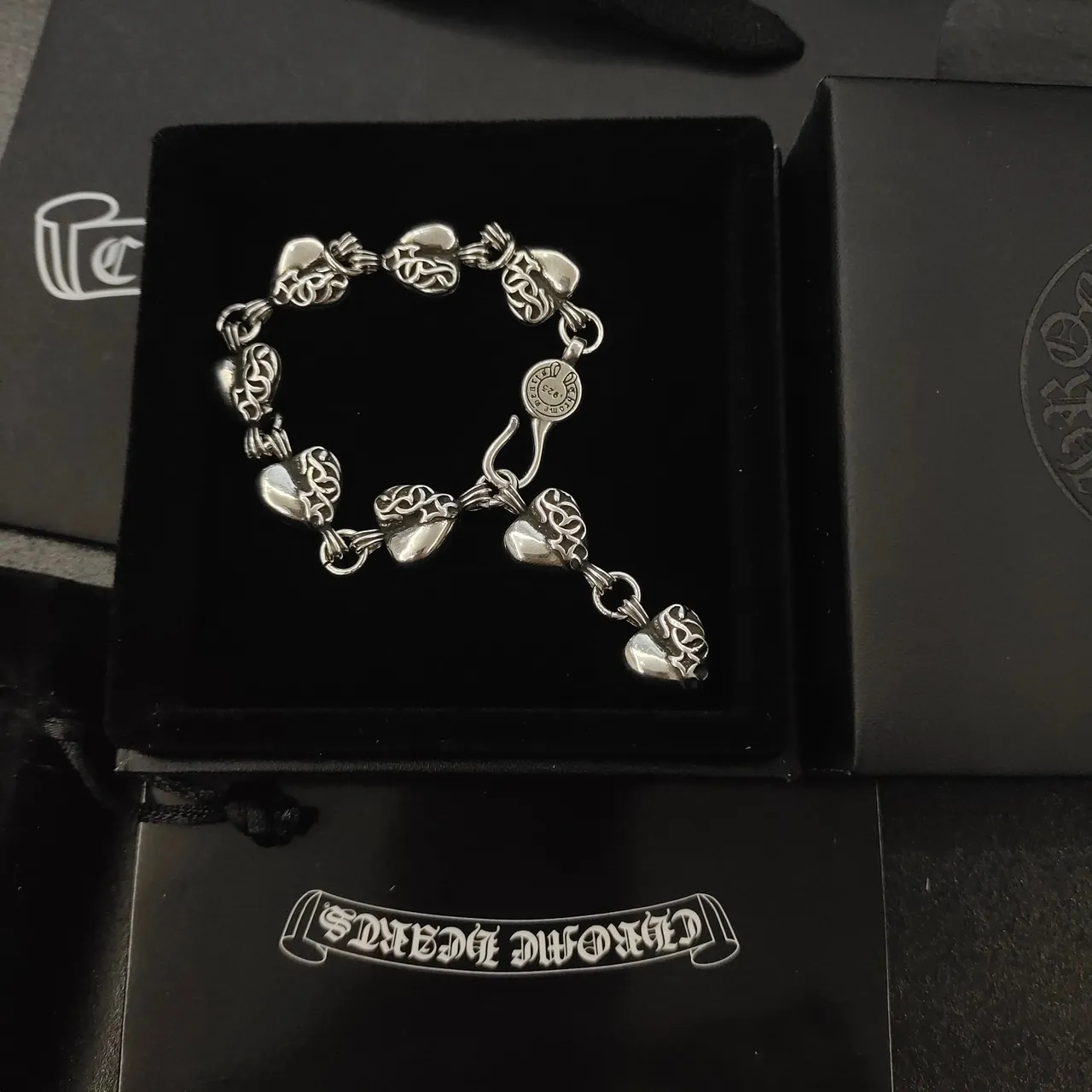 Chrome Hearts Silver Black Heart-Link Bracelet 3