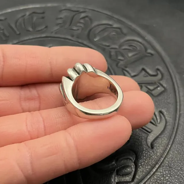 Chrome Hearts Silver Black Sculpted Floral Oxidized Ring 4