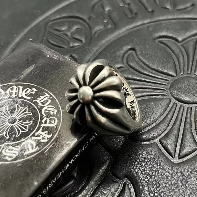 Chrome Hearts Silver Black Sculpted Floral Oxidized Ring 6