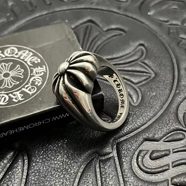 Chrome Hearts Silver Black Sculpted Floral Oxidized Ring 8