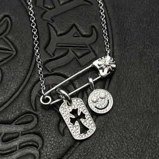 Chrome Hearts Silver Transparent Pavé Crystal Safety-Pin Clasp Necklace