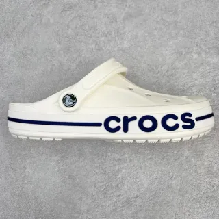 Crocs Classic Clog White Navy Molded Foam Construction Side-Printed Brand Logo Clog