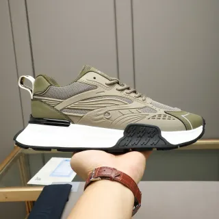 Dior Army Green Beige Sculpted Midsole Embossed Wave Overlays Chunky Sneakers