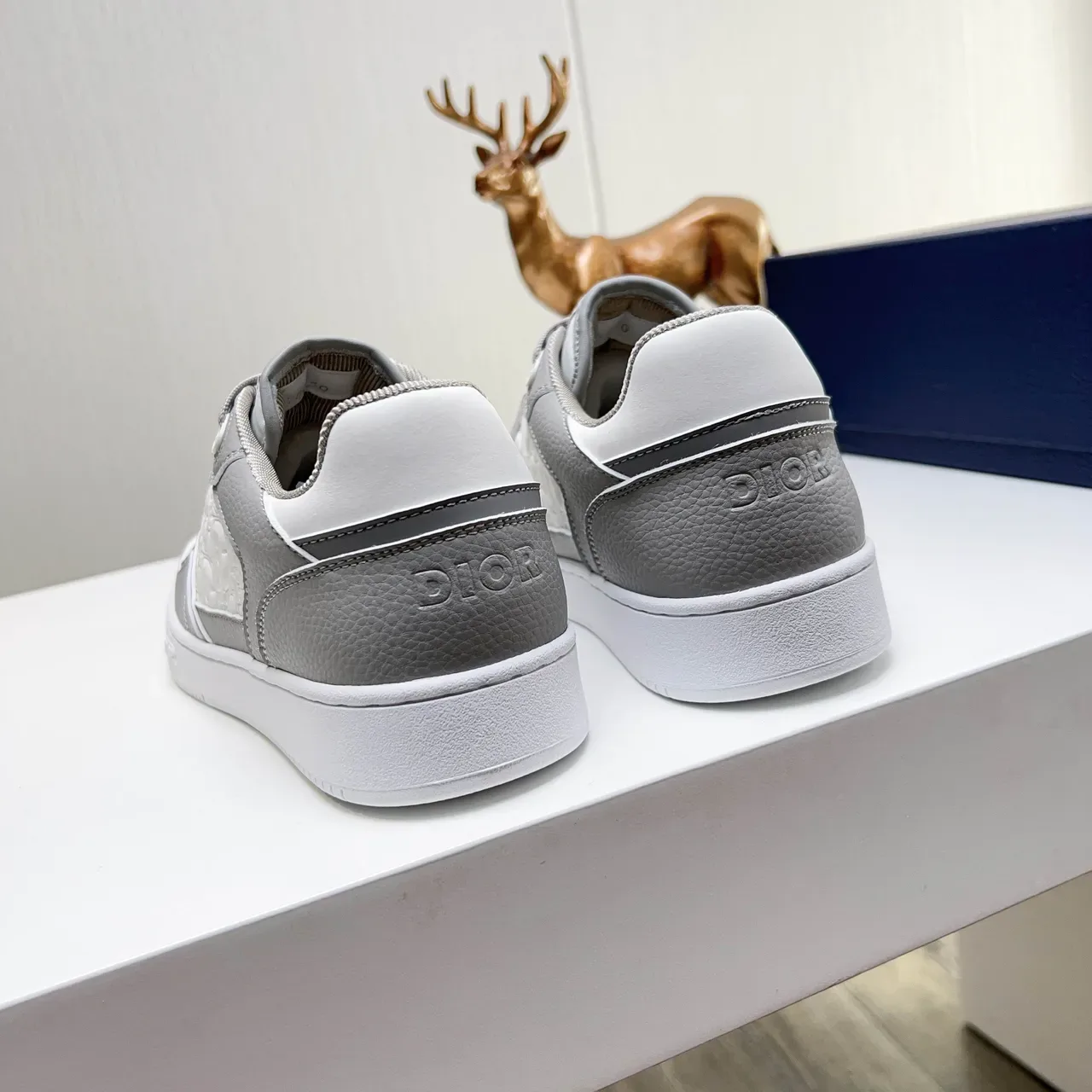 Dior B22 White Gray Low-Top Embossed Oblique Panel Lifestyle Sneakers 2