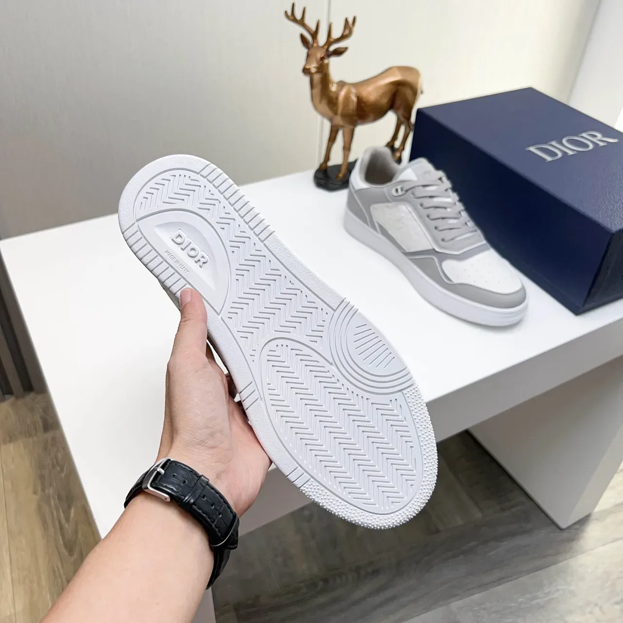 Dior B22 White Gray Low-Top Embossed Oblique Panel Lifestyle Sneakers 3
