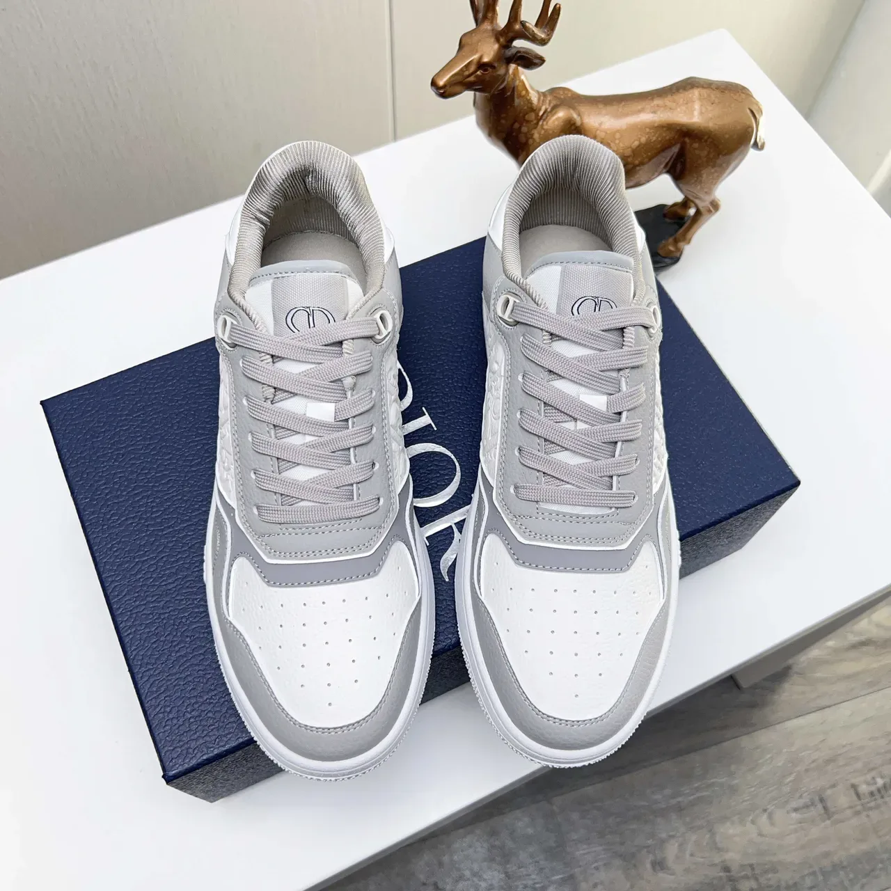 Dior B22 White Gray Low-Top Embossed Oblique Panel Lifestyle Sneakers 4