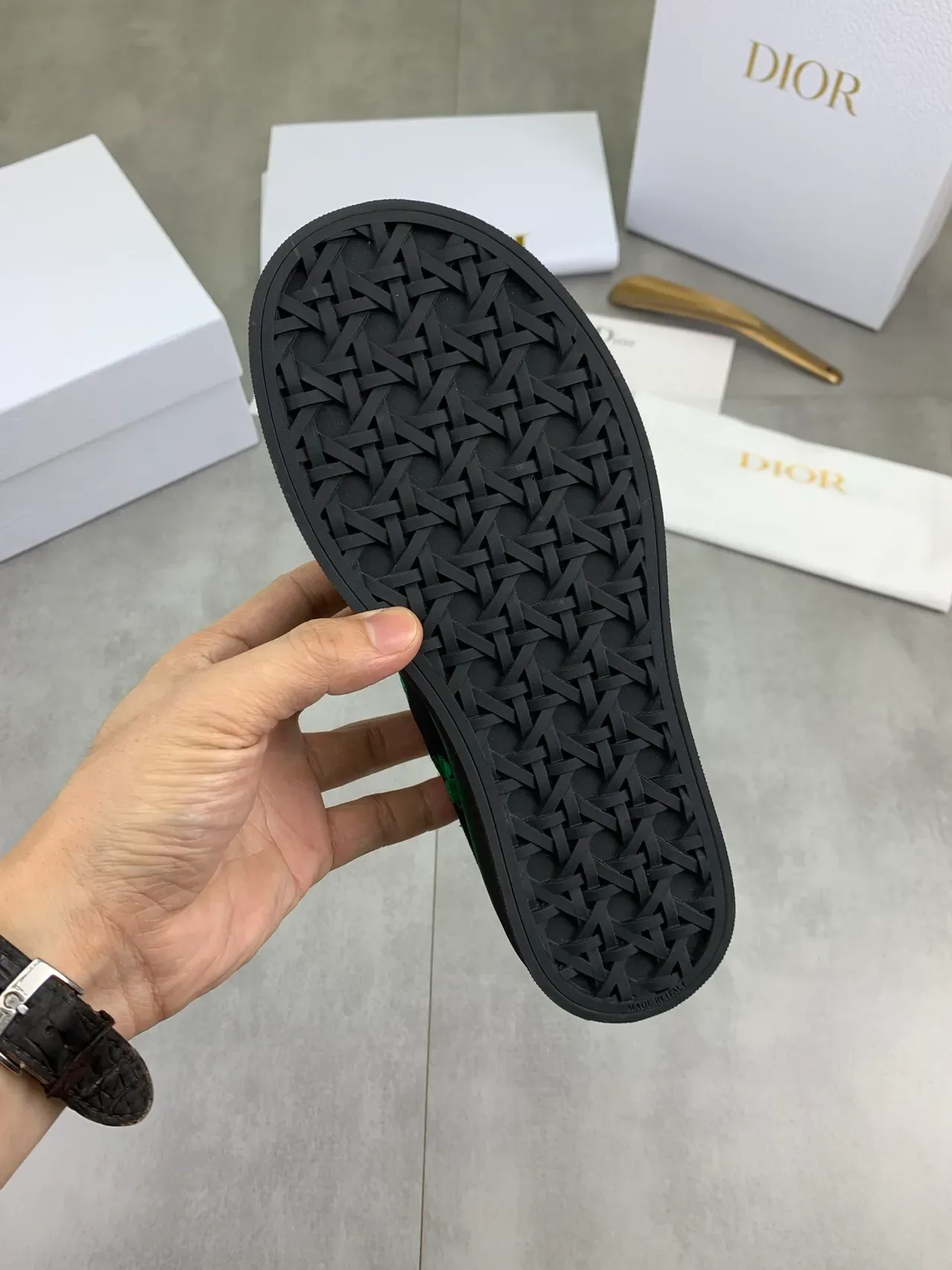 Dior B23 Zapatillas Lifestyle Negro y Verde Lona Superior Bordadas Cuatro Hojas de Trébol 4