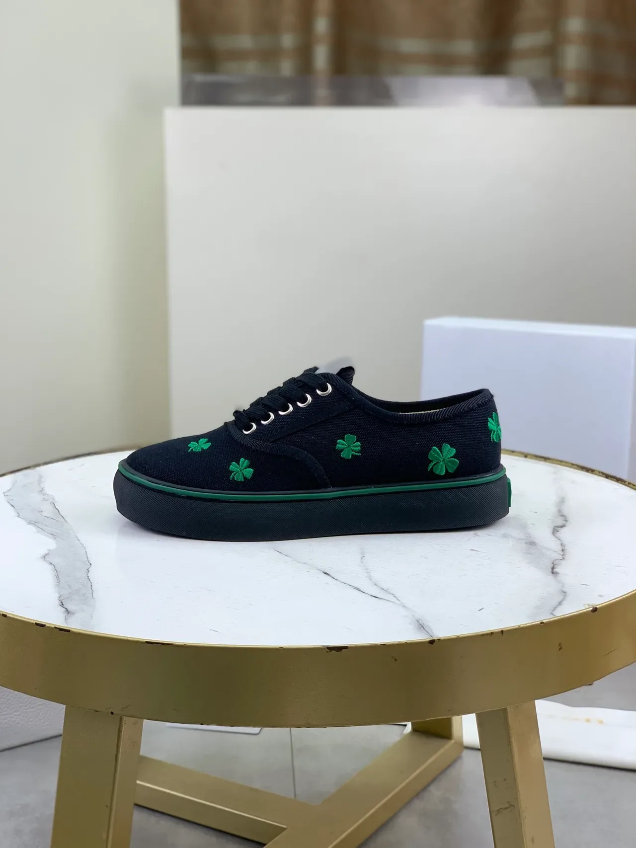 Dior B23 Zapatillas Lifestyle Negro y Verde Lona Superior Bordadas Cuatro Hojas de Trébol 6