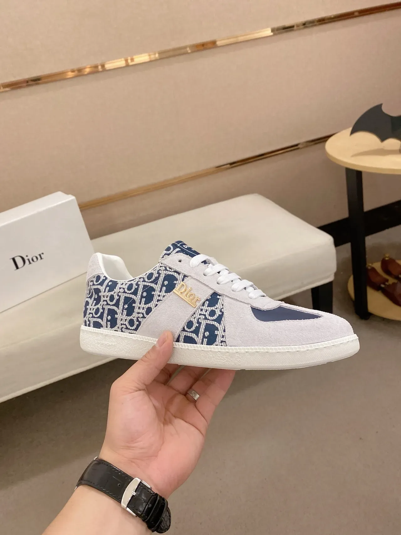 Dior B23 Gris et Bleu Marine Monogram Daim Lifestyle Sneakers 5
