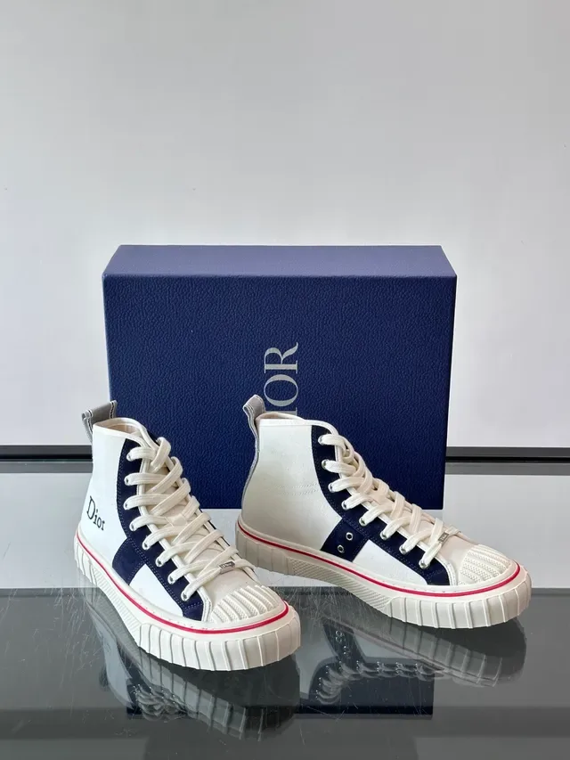 Dior B23 High Top White Navy Red Lifestyle Sneakers 4