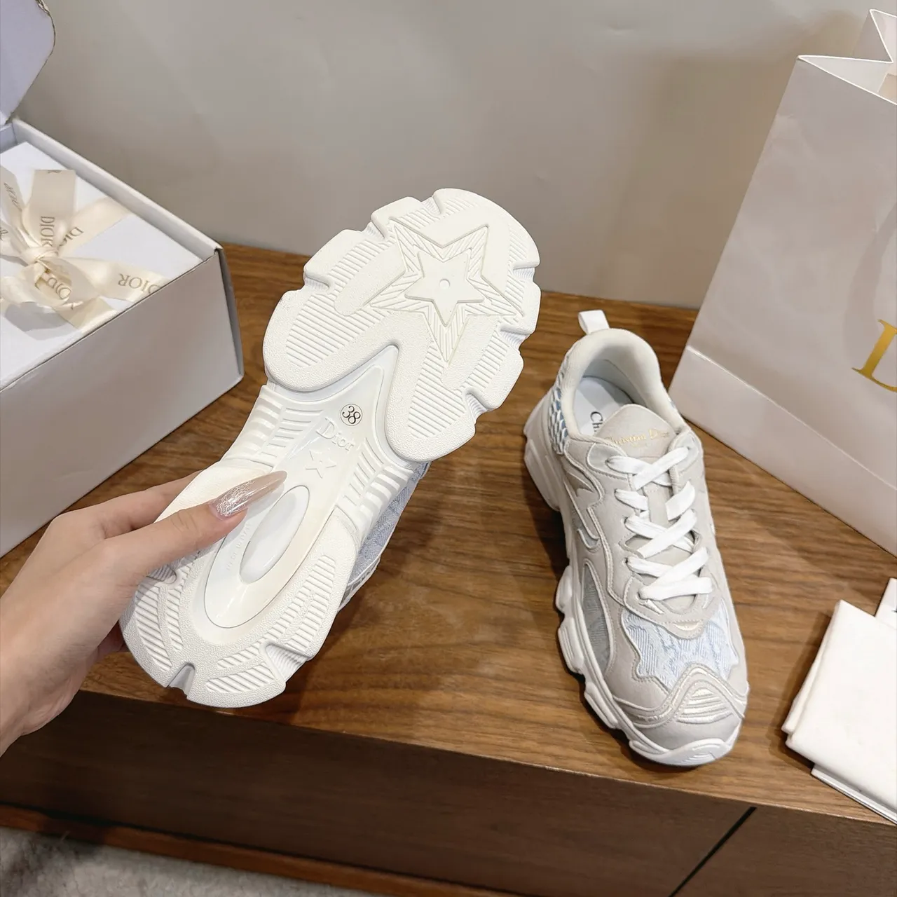 Dior B23 Off-White and Light Blue Jacquard Chunky Sneakers 3