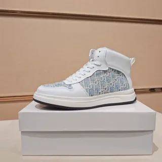 Dior B23 White and Light Blue Monogram High-Top Lifestyle Sneakers