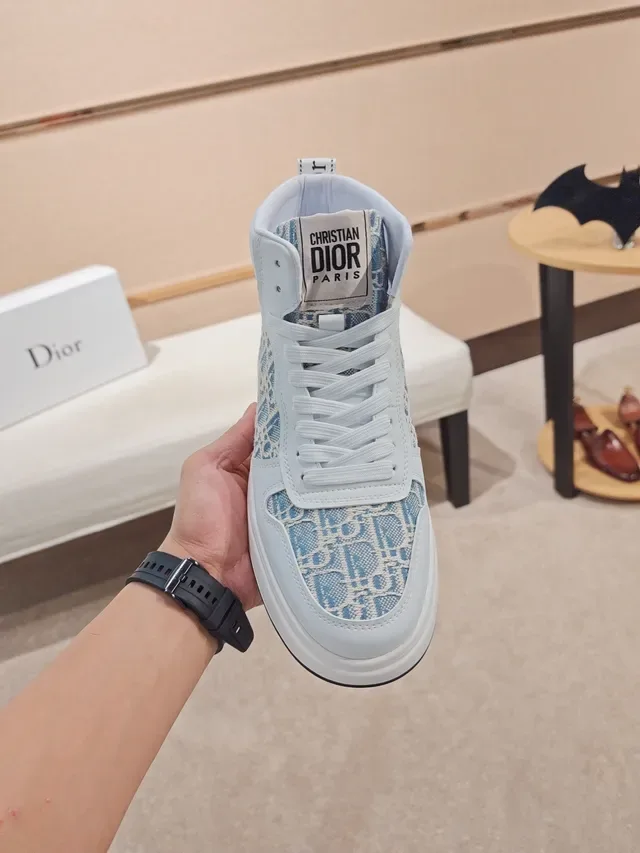 Dior B23 White and Light Blue Monogram High-Top Lifestyle Sneakers 5