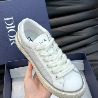 Dior B23 White Silver Low-Top Leather And Metallic Stripe Lifestyle Sneakers