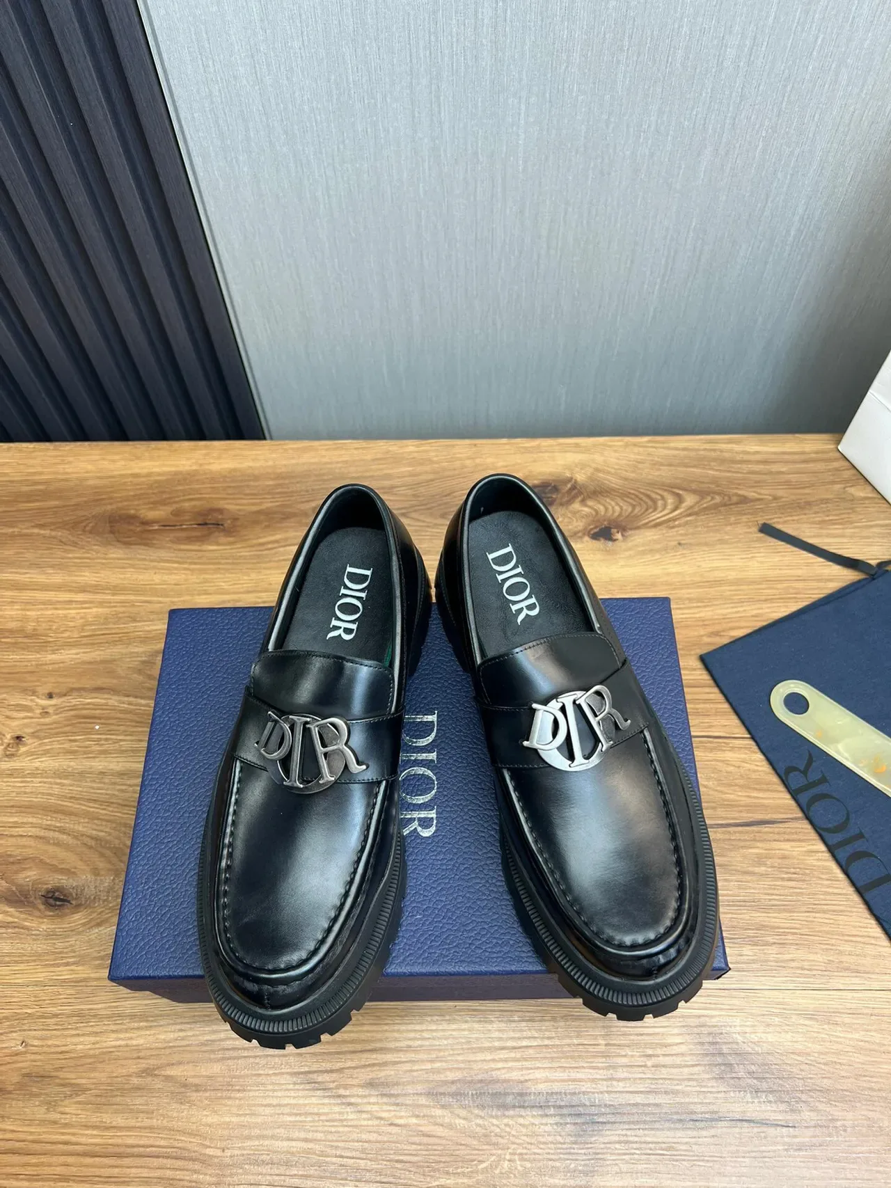 Dior B27 Black Leather Logo Buckle Loafers 2