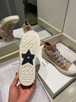 Dior B27 Baskets Lifestyle Rose Beige Tricotées Hautes 2