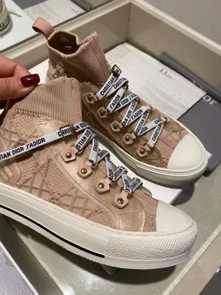 Dior B27 Baskets Lifestyle Rose Beige Tricotées Hautes 4