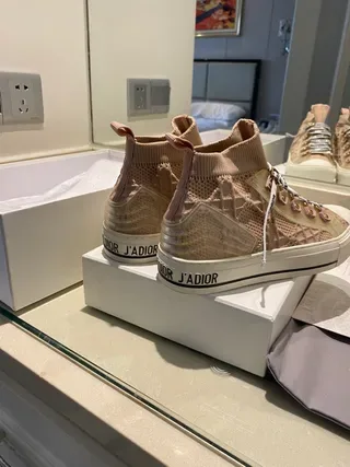 Dior B27 Baskets Lifestyle Rose Beige Tricotées Hautes 5