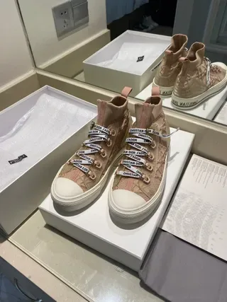 Dior B27 Baskets Lifestyle Rose Beige Tricotées Hautes 6