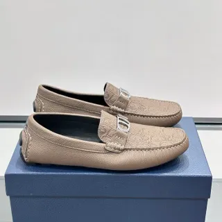 Dior Mocassin Cuir Pebbled Beige Noir Monogramme Embossé