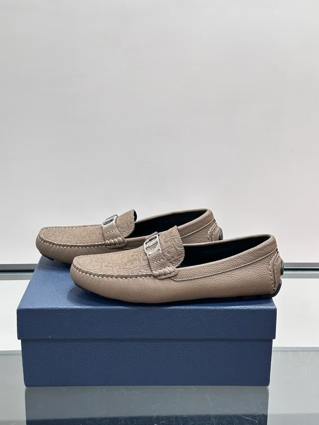 Dior Beige Black Pebbled Leather Embossed Monogram Loafer 5