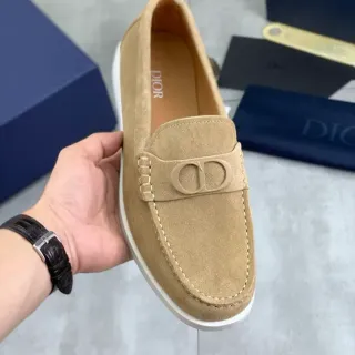 Dior 米白麂皮鞋面 CD 标志 扣 乐福鞋