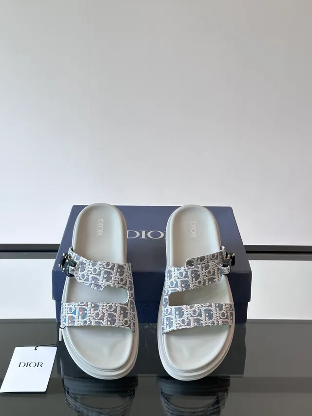 Dior Black Beige Double-Strap Slide Oblique Jacquard Casual Sandals 8