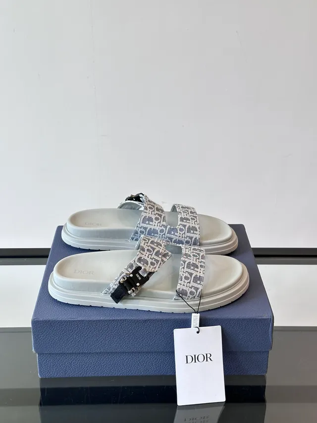 Dior Black Beige Double-Strap Slide Oblique Jacquard Casual Sandals 13